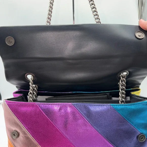 Kurt Geiger London XXL Kensington Bag Rainbow Metallic Leather Eagle Head NEW - Picture 5 of 14